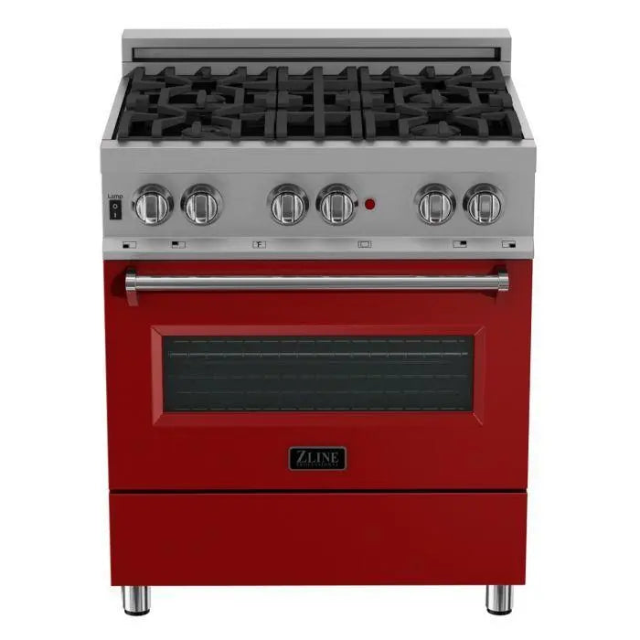 ZLINE 30" Dual Fuel Range in DuraSnow® Stainless with Red Matte Door, RAS-RM-30 ZLINE Dreamwood Living