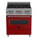 ZLINE 30" Dual Fuel Range in DuraSnow® Stainless with Red Matte Door, RAS-RM-30 ZLINE Dreamwood Living