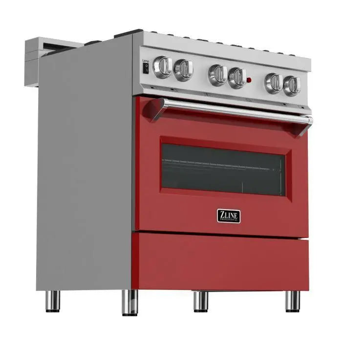 ZLINE 30" Dual Fuel Range in DuraSnow® Stainless with Red Matte Door, RAS-RM-30 ZLINE Dreamwood Living