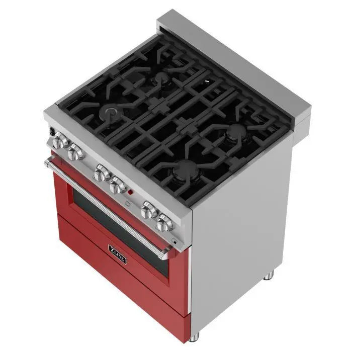ZLINE 30" Dual Fuel Range in DuraSnow® Stainless with Red Matte Door, RAS-RM-30 ZLINE Dreamwood Living