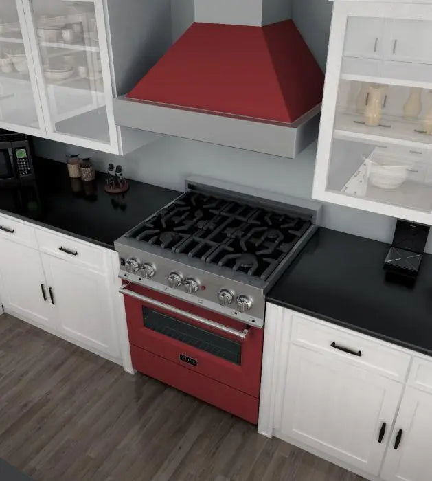 ZLINE 30" Dual Fuel Range in DuraSnow® Stainless with Red Matte Door, RAS-RM-30 ZLINE Dreamwood Living