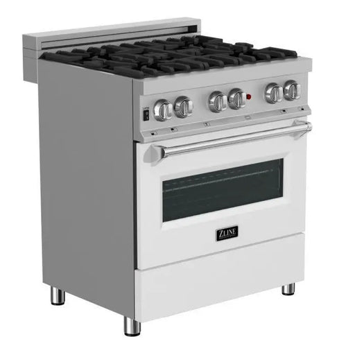 ZLINE 30" Dual Fuel Range in DuraSnow® Stainless with White Matte Door, RAS-WM-30 ZLINE