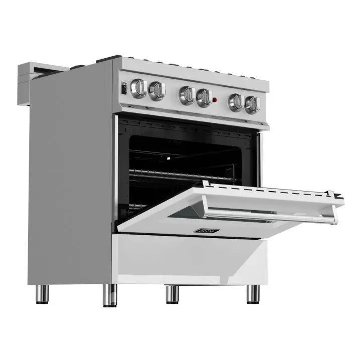 ZLINE 30" Dual Fuel Range in DuraSnow® Stainless with White Matte Door, RAS-WM-30 ZLINE