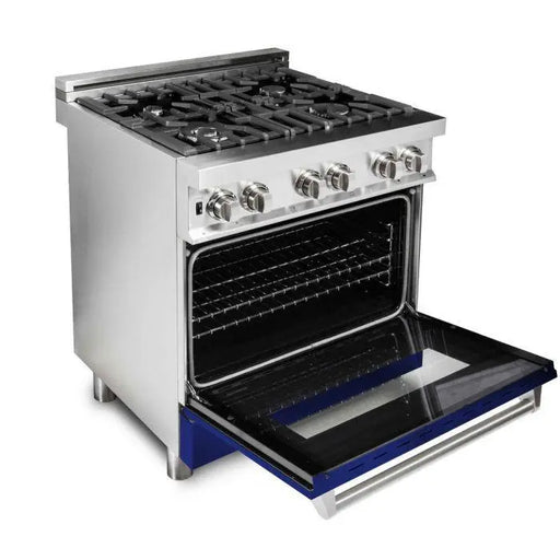 ZLINE 30" Dual Fuel Range in Stainless Steel with Blue Gloss Door, RA-BG-30 ZLINE