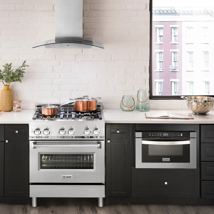 ZLINE 30" Dual Fuel Range in Stainless Steel with Brass Burners, RA-BR-30 ZLINE