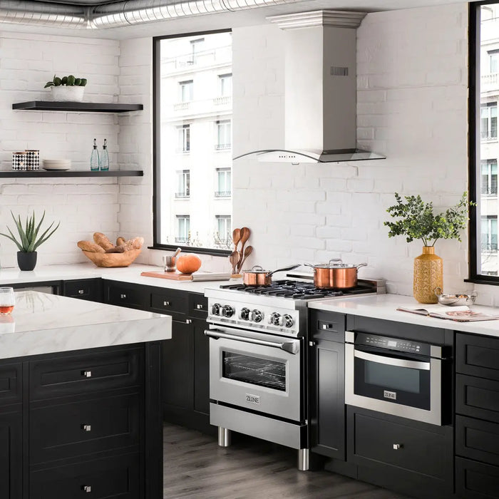 ZLINE 30" Dual Fuel Range in Stainless Steel with Brass Burners, RA-BR-30 ZLINE