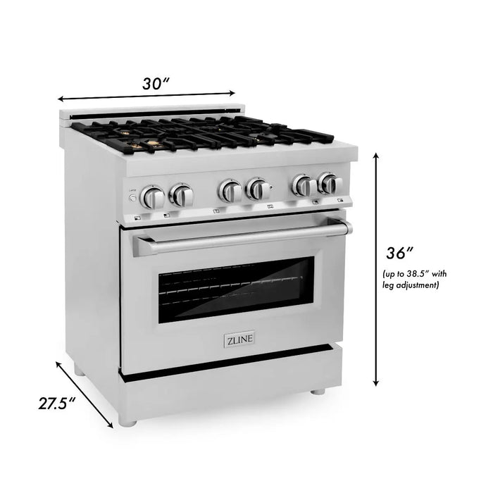 ZLINE 30" Dual Fuel Range in Stainless Steel with Brass Burners, RA-BR-30 ZLINE
