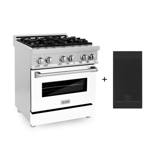 ZLINE 30" Dual Fuel Range with Griddle and White Matte Door in Stainless Steel, RA-WM-GR-30 ZLINE Dreamwood Living