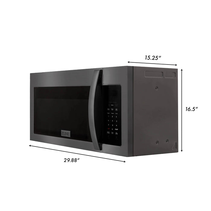 ZLINE 30" Over the Range Convection Microwave Oven in Black Stainless Steel with Modern Handle and Sensor Cooking, MWO-OTR-30-BS ZLINE