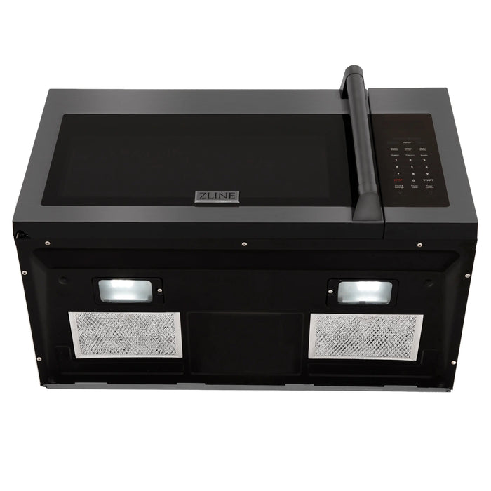ZLINE 30" Over the Range Microwave in Black Stainless Steel with Traditional Handle & 2 Charcoal Filters, MWO-OTRCFH-30-BS ZLINE Dreamwood Living