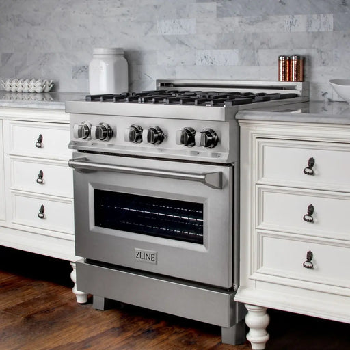 ZLINE 30" Professional Dual Fuel Range in DuraSnow® Stainless Steel, RAS-SN-30 ZLINE