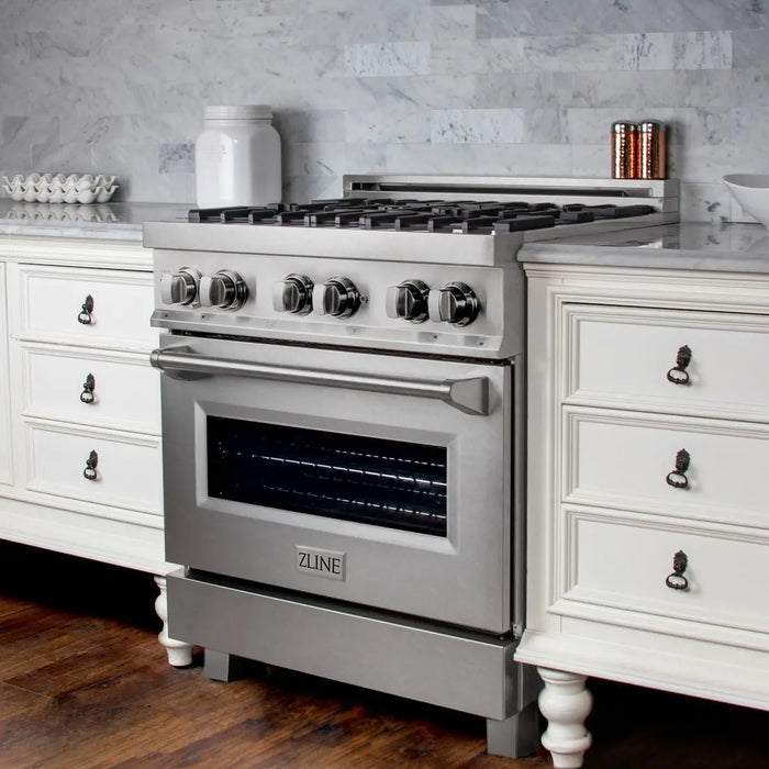 ZLINE 30" Professional Dual Fuel Range in DuraSnow® Stainless Steel, RAS-SN-30 ZLINE