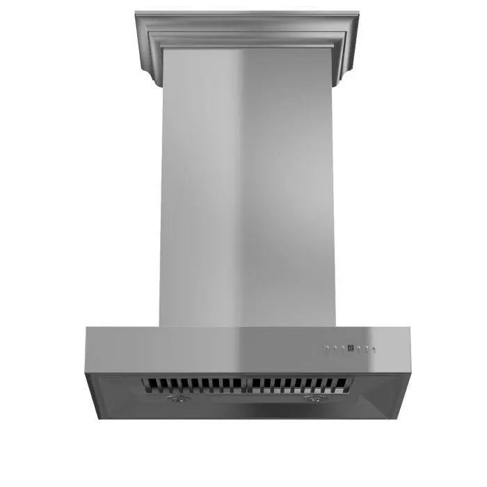 ZLINE 30" Professional Wall Mount Range Hood in Stainless Steel with Crown Molding, KECOMCRN-30 ZLINE Dreamwood Living
