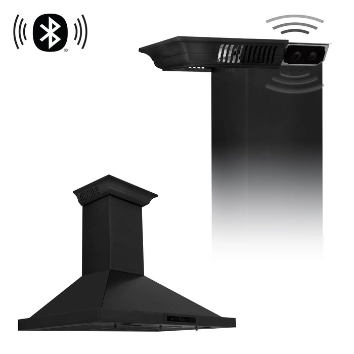 ZLINE 30" Vented Wall Mount Range Hood in Black Stainless Steel with CrownSound® Built-In Speakers , BSKBNCRN-BT-30 ZLINE Dreamwood Living