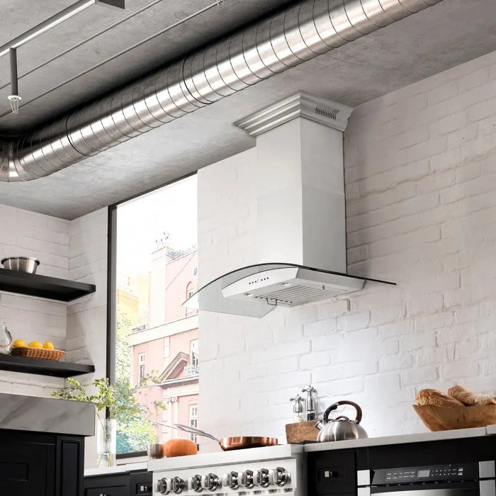 ZLINE 30" Vented Wall Mount Range Hood in Stainless Steel & Glass with Built-in CrownSound® Bluetooth Speakers, KZCRN-BT-30 ZLINE Dreamwood Living