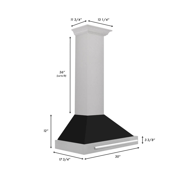ZLINE 30" Wall Mount Range Hood in DuraSnow® Stainless Steel with Black Matte Shell and Stainless Steel Handle, KB4SNX-BLM-30 ZLINE Dreamwood Living