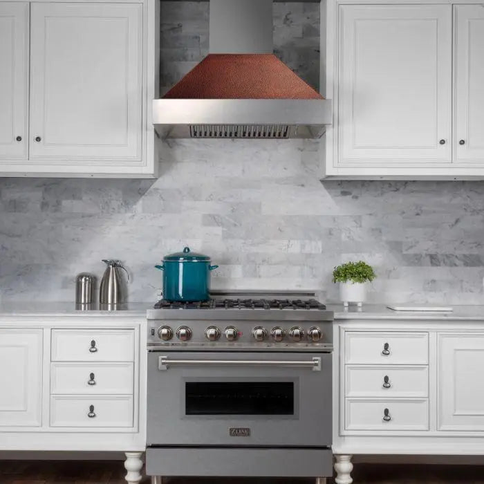 ZLINE 30" Wall Mount Range Hood in DuraSnow® Stainless Steel with Hand-Hammered Copper Shell, 8654HH-30 ZLINE Dreamwood Living