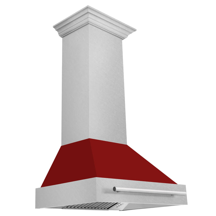 ZLINE 30" Wall Mount Range Hood in DuraSnow® Stainless Steel with Red Gloss Shell & Stainless Steel Handle, 8654SNX-RG-30 ZLINE Dreamwood Living