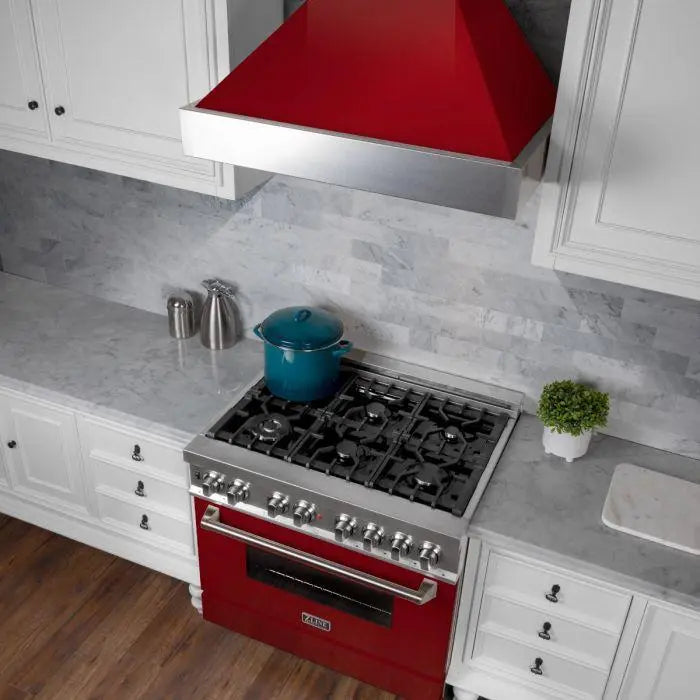 ZLINE 30" Wall Mount Range Hood in DuraSnow® Stainless Steel with Red Gloss Shell, 8654RG-30 ZLINE