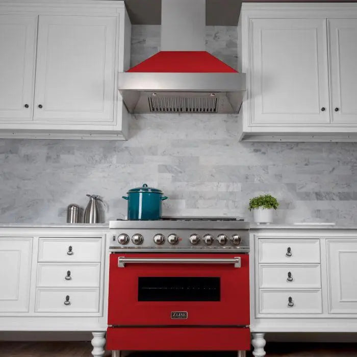ZLINE 30" Wall Mount Range Hood in DuraSnow® Stainless Steel with Red Matte Shell, 8654RM-30 ZLINE Dreamwood Living