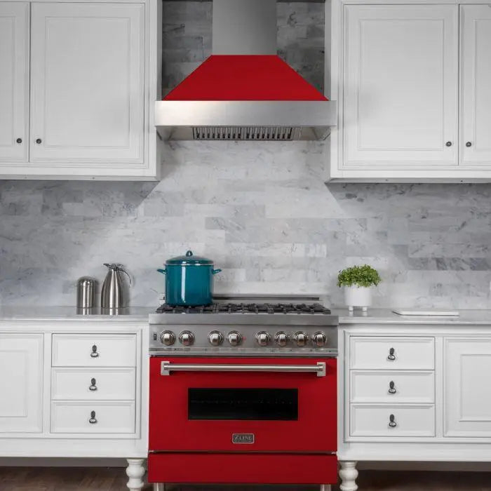 ZLINE 30" Wall Mount Range Hood in DuraSnow® Stainless Steel with Red Matte Shell, 8654RM-30 ZLINE Dreamwood Living