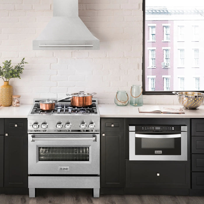 ZLINE 30" Wall Mount Range Hood in DuraSnow® Stainless Steel with Stainless Steel Handle, 8654SNX-30 ZLINE Dreamwood Living