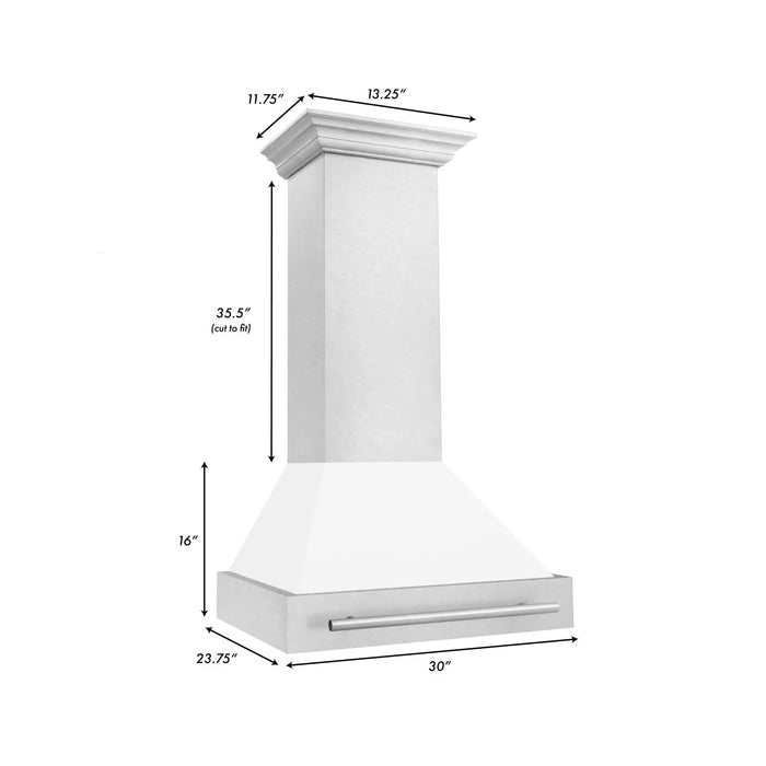 ZLINE 30" Wall Mount Range Hood in DuraSnow® Stainless Steel with White Matte Shell & Stainless Steel Handle, 8654SNX-WM-30 ZLINE Dreamwood Living