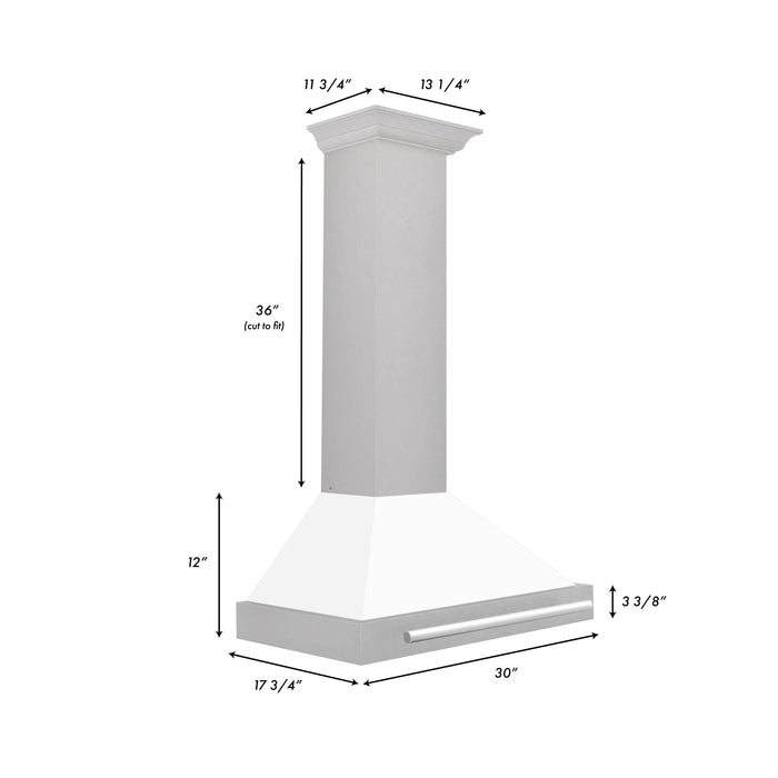 ZLINE 30" Wall Mount Range Hood in DuraSnow® Stainless Steel with White Matte Shell and Stainless Steel Handle, KB4SNX-WM-30 ZLINE Dreamwood Living