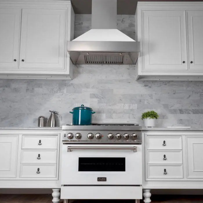 ZLINE 30" Wall Mount Range Hood in DuraSnow® Stainless Steel with White Matte Shell, 8654WM-30 ZLINE Dreamwood Living