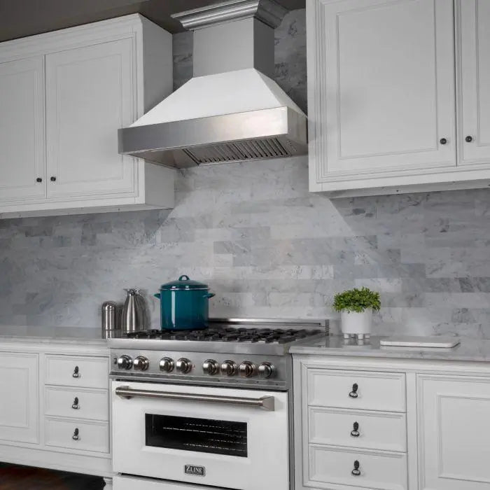 ZLINE 30" Wall Mount Range Hood in DuraSnow® Stainless Steel with White Matte Shell, 8654WM-30 ZLINE Dreamwood Living