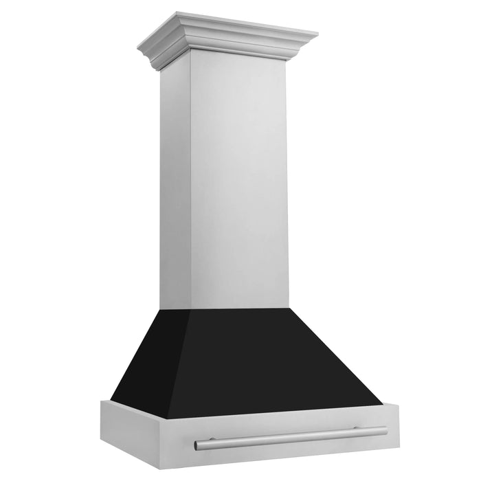 ZLINE 30" Wall Mount Range Hood in Stainless Steel with Black Matte Shell and Stainless Steel Handle, 8654STX-BLM-30 ZLINE Dreamwood Living
