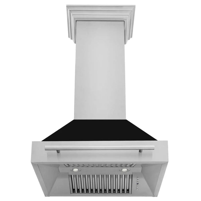 ZLINE 30" Wall Mount Range Hood in Stainless Steel with Black Matte Shell and Stainless Steel Handle, 8654STX-BLM-30 ZLINE Dreamwood Living