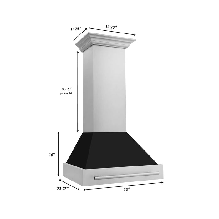 ZLINE 30" Wall Mount Range Hood in Stainless Steel with Black Matte Shell and Stainless Steel Handle, 8654STX-BLM-30 ZLINE Dreamwood Living