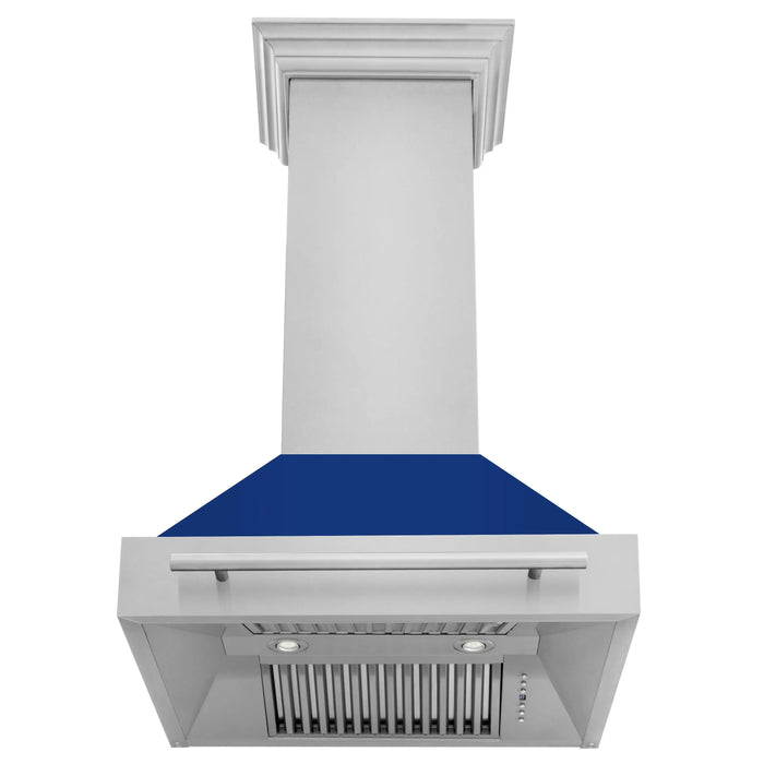 ZLINE 30" Wall Mount Range Hood in Stainless Steel with Blue Gloss Shell & Stainless Steel Handle, 8654STX-BG-30 ZLINE Dreamwood Living