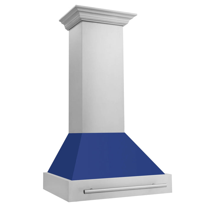 ZLINE 30" Wall Mount Range Hood in Stainless Steel with Blue Matte Shell and Stainless Steel Handle, 8654STX-BM-30 ZLINE Dreamwood Living
