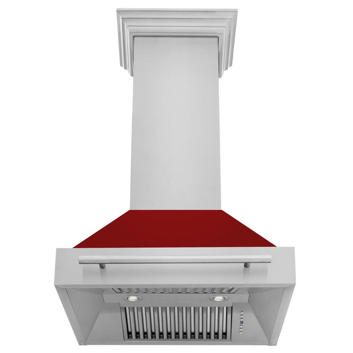 ZLINE 30" Wall Mount Range Hood in Stainless Steel with Red Gloss Shell and Stainless Steel Handle, 8654STX-RG-30 ZLINE Dreamwood Living