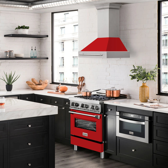 ZLINE 30" Wall Mount Range Hood in Stainless Steel with Red Matte Shell and Stainless Steel Handle, 8654STX-RM-30 ZLINE Dreamwood Living