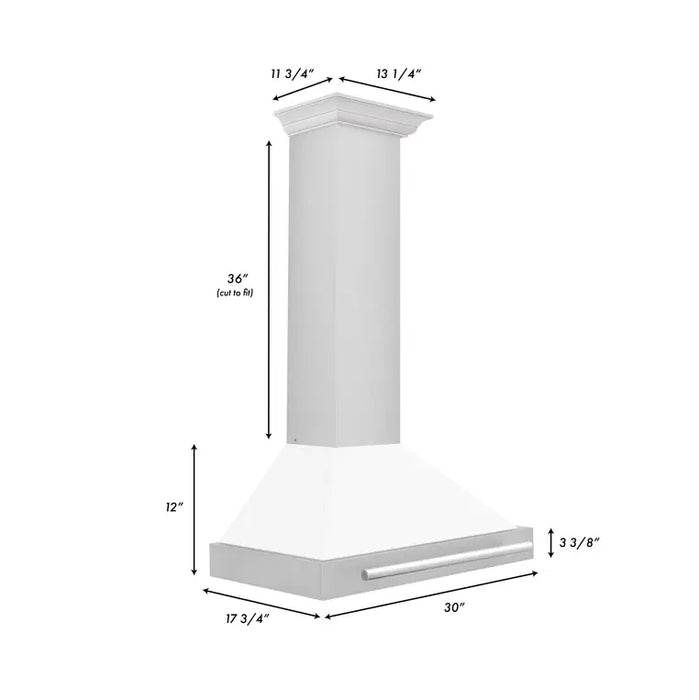 ZLINE 30" Wall Mount Range Hood in Stainless Steel with White Matte Shell and Stainless Steel Handle, KB4STX-WM-30 ZLINE