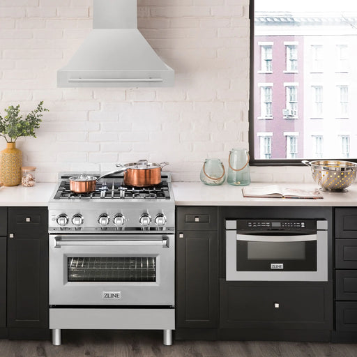 ZLINE 30" wall Mount Range Hood in Stainless Steel with Stainless Steel Handle, 8654STX-30 ZLINE Dreamwood Living