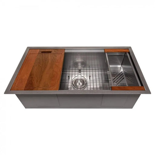 ZLINE 33" Garmisch Undermount Single Bowl Kitchen Sink in DuraSnow® Stainless Steel with Bottom Grid and Accessories, SLS-33S ZLINE