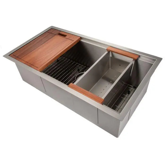 ZLINE 33" Garmisch Undermount Single Bowl Kitchen Sink in Stainless Steel with Bottom Grid and Accessories, SLS-33 ZLINE