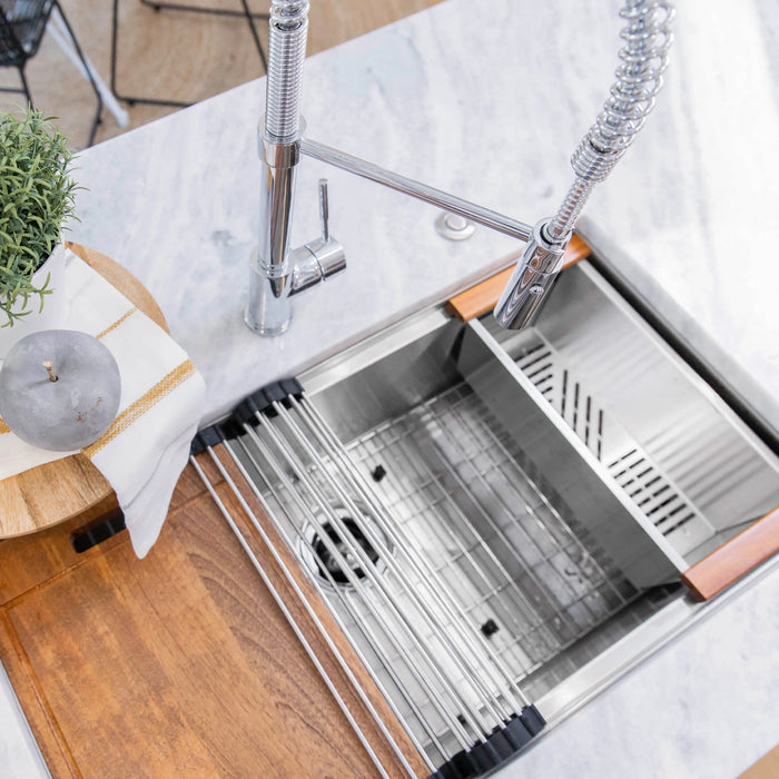 ZLINE 33" Garmisch Undermount Single Bowl Kitchen Sink in Stainless Steel with Bottom Grid and Accessories, SLS-33 ZLINE