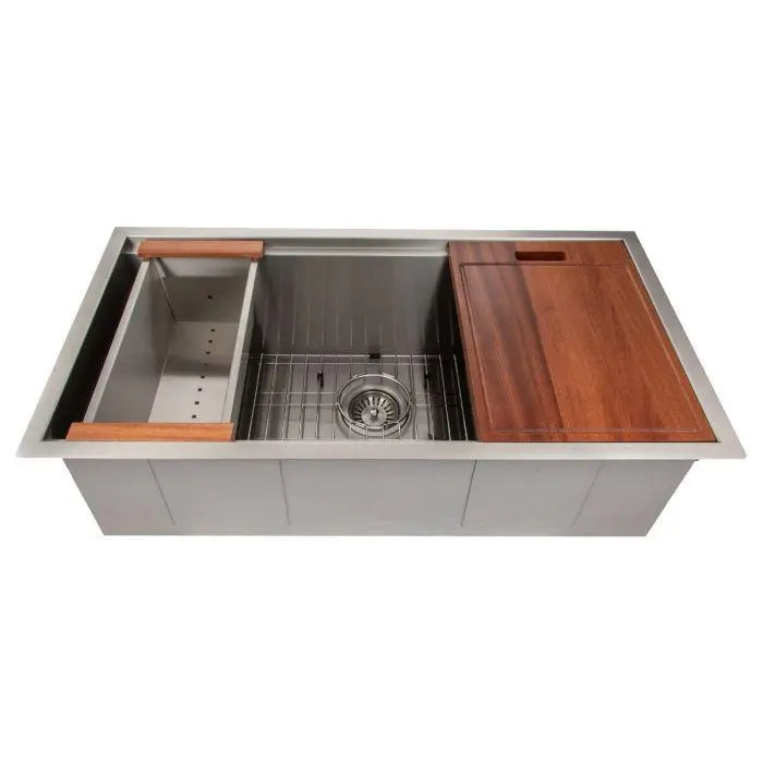 ZLINE 33" Garmisch Undermount Single Bowl Kitchen Sink in Stainless Steel with Bottom Grid and Accessories, SLS-33 ZLINE