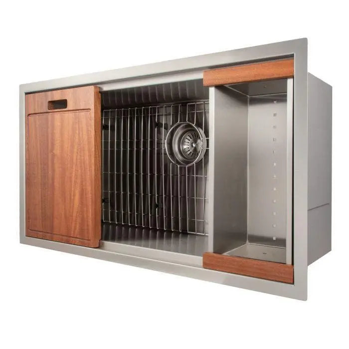 ZLINE 33" Garmisch Undermount Single Bowl Kitchen Sink in Stainless Steel with Bottom Grid and Accessories, SLS-33 ZLINE