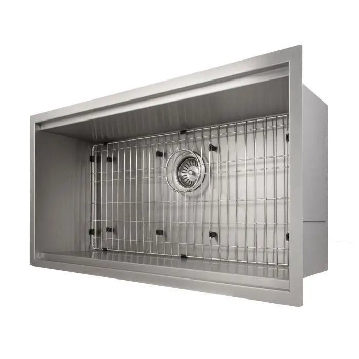 ZLINE 33" Garmisch Undermount Single Bowl Kitchen Sink in Stainless Steel with Bottom Grid and Accessories, SLS-33 ZLINE
