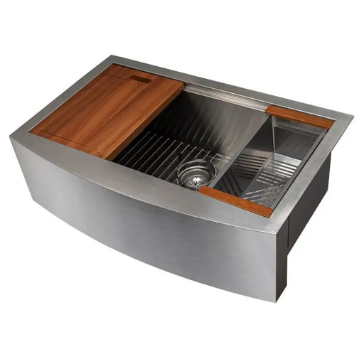 ZLINE 33" Moritz Farmhouse Apron Mount Single Bowl Kitchen Sink in Stainless Steel with Bottom Grid and Accessories, SLSAP-33 ZLINE