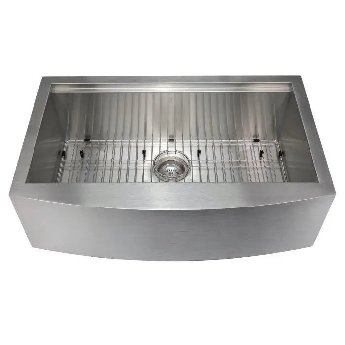 ZLINE 33" Moritz Farmhouse Apron Mount Single Bowl Kitchen Sink in Stainless Steel with Bottom Grid and Accessories, SLSAP-33 ZLINE