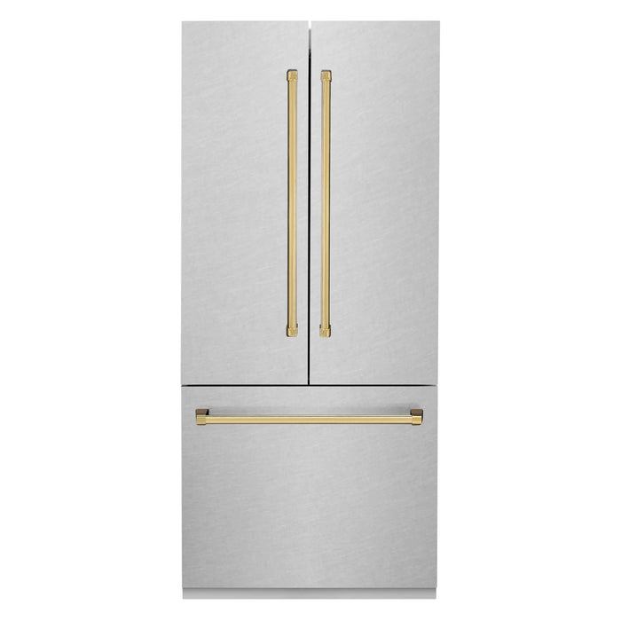 ZLINE 36" Autograph Edition Built-In Refrigerator in DuraSnow® Stainless Steel with Gold Accents, RBIVZ-SN-36-G ZLINE Dreamwood Living