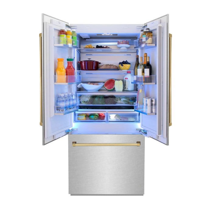ZLINE 36" Autograph Edition Built-In Refrigerator in DuraSnow® Stainless Steel with Gold Accents, RBIVZ-SN-36-G ZLINE Dreamwood Living