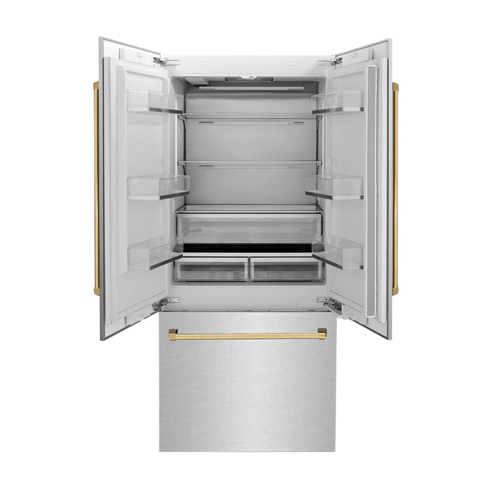 ZLINE 36" Autograph Edition Built-In Refrigerator in DuraSnow® Stainless Steel with Gold Accents, RBIVZ-SN-36-G ZLINE Dreamwood Living
